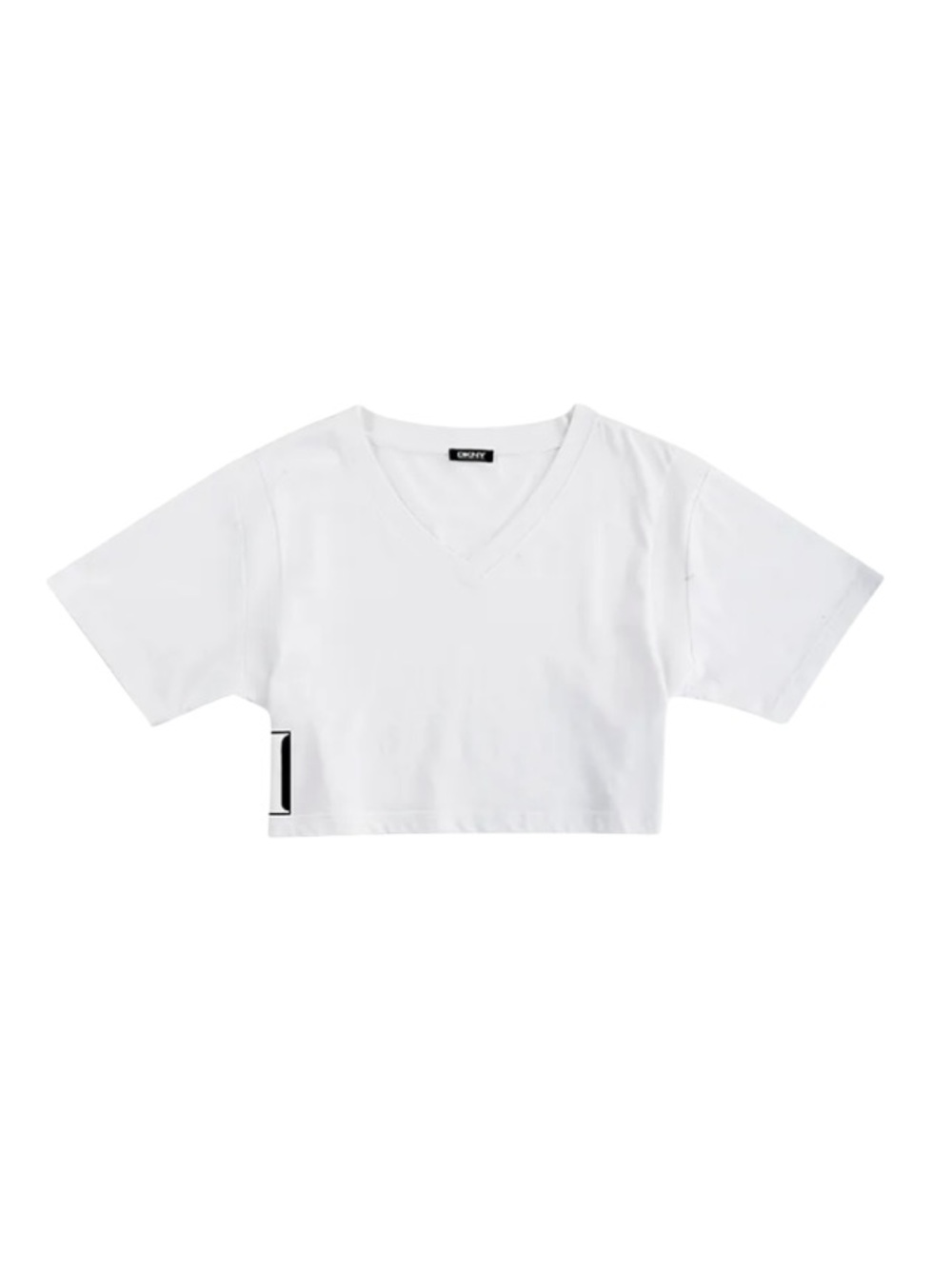 DKNY white cropped V-neck tee from Cara Delevingne collection, NWT Size Small